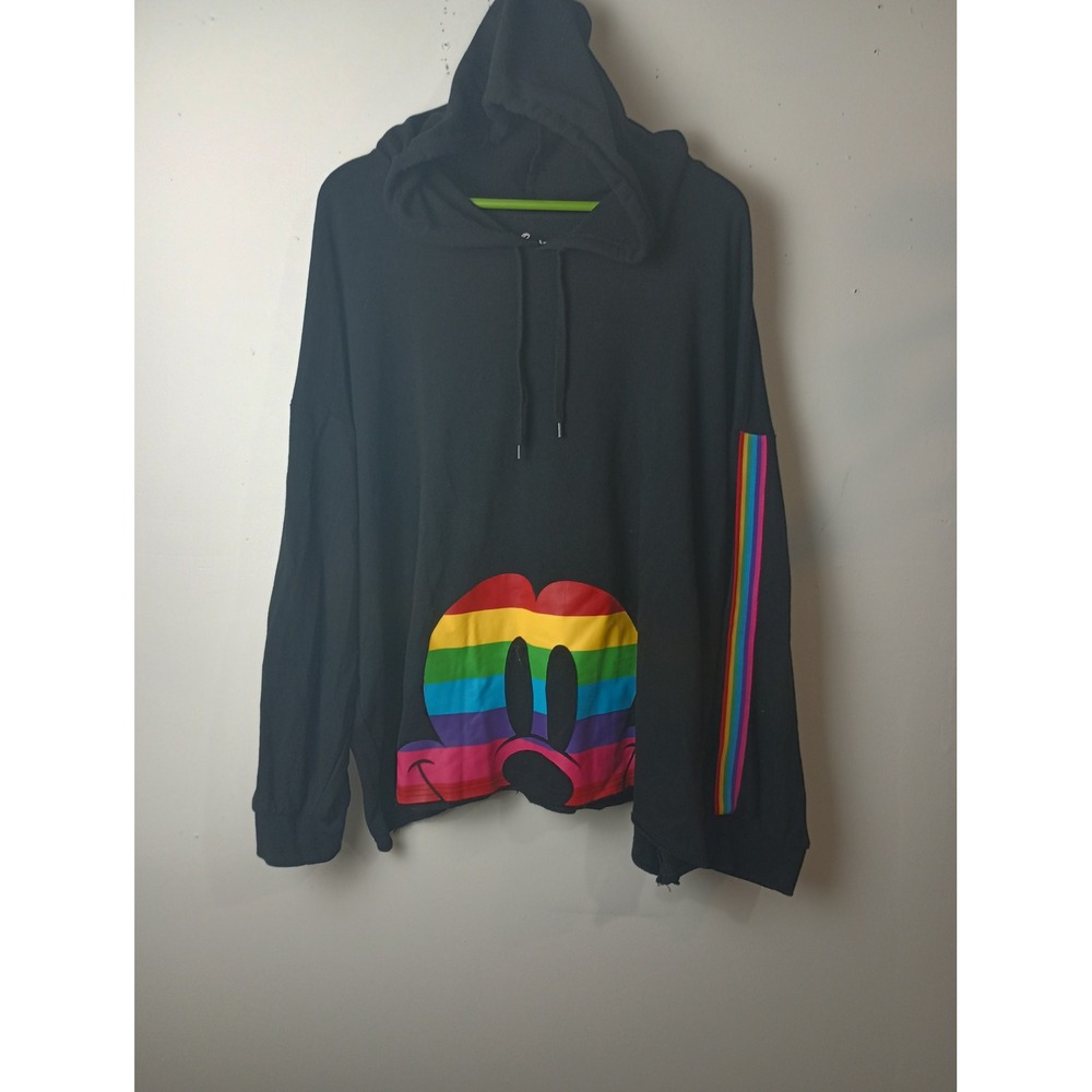 Disney Mickey Mouse Rainbow Crop Hoodie Black Oversized Sweatshirt 5X Pride